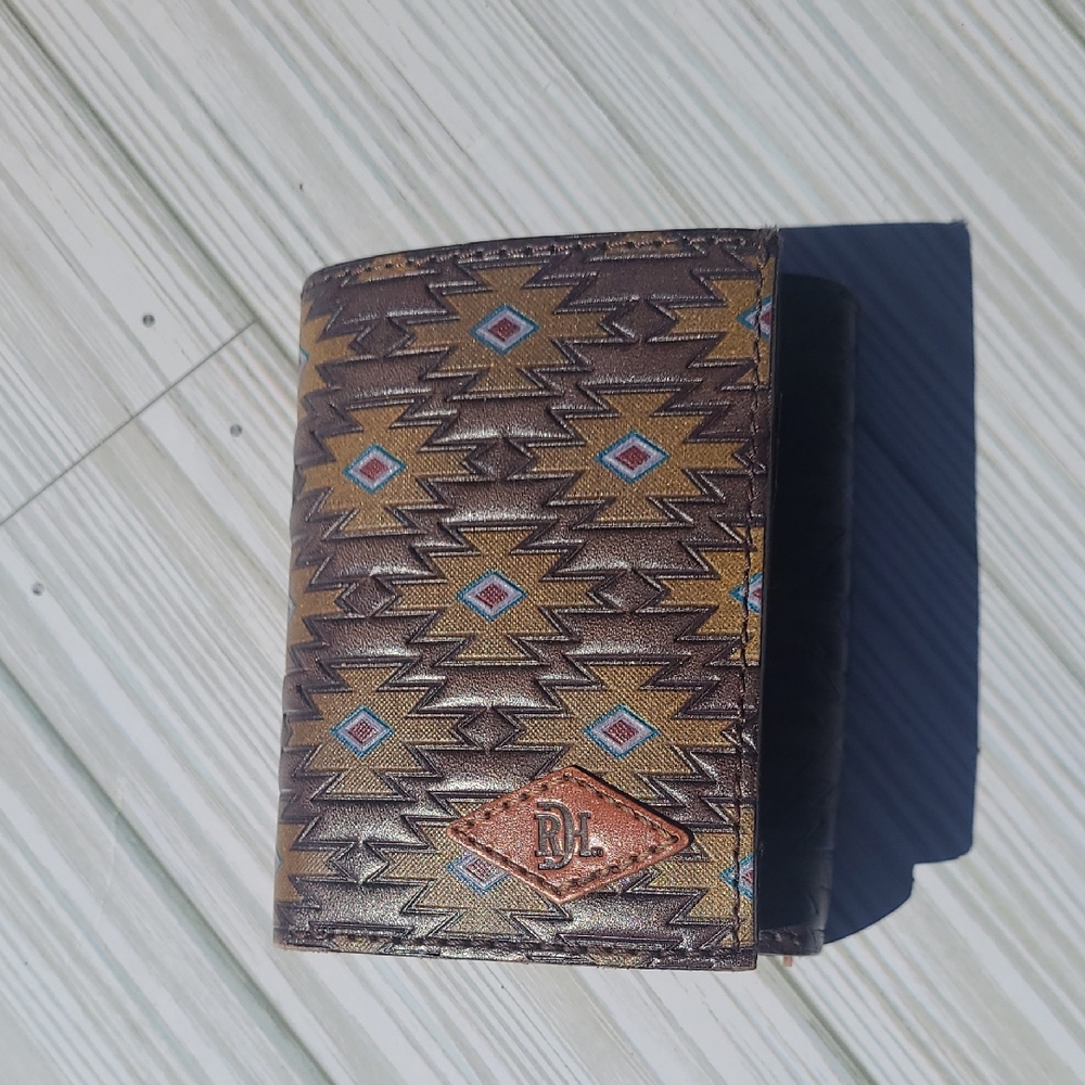 Geometric Pattern Men's Wallet - Brown and Gold